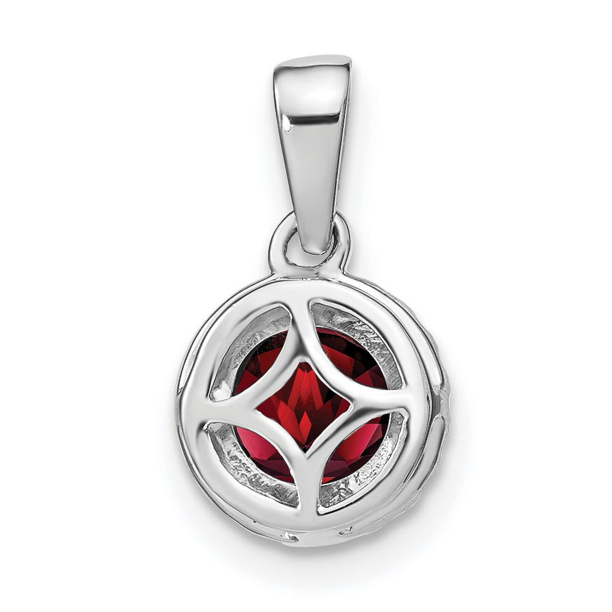 14k White Gold Pendant with Round Garnet and Diamond Halo, Classic Birthstone Jewelry for Women