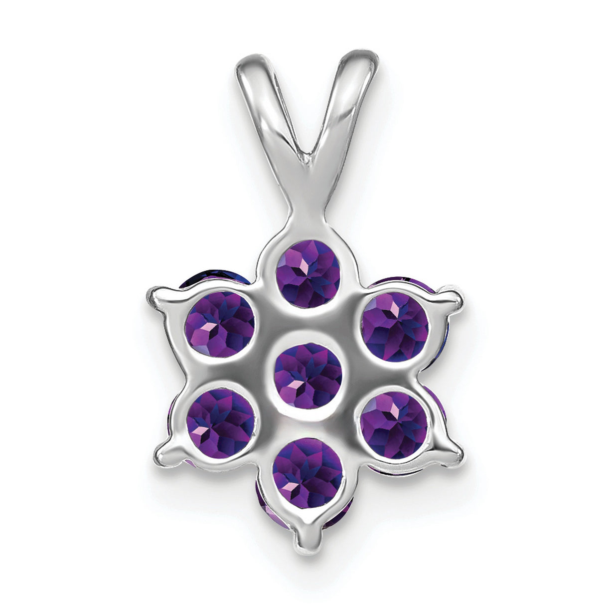 14k White Gold Flower Pendant with Amethyst Gemstones, February Birthstone Charm