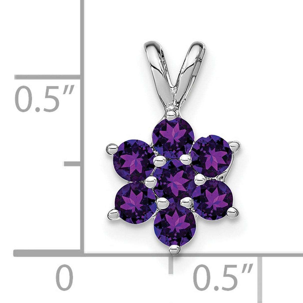 14k White Gold Flower Pendant with Amethyst Gemstones, February Birthstone Charm