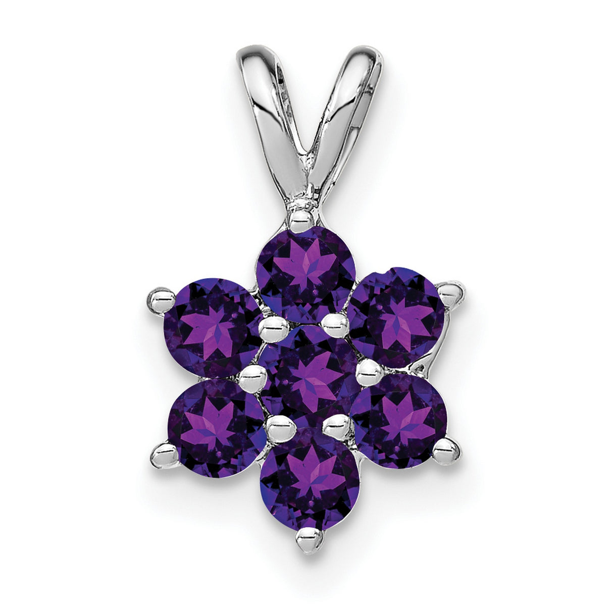 14k White Gold Flower Pendant with Amethyst Gemstones, February Birthstone Charm