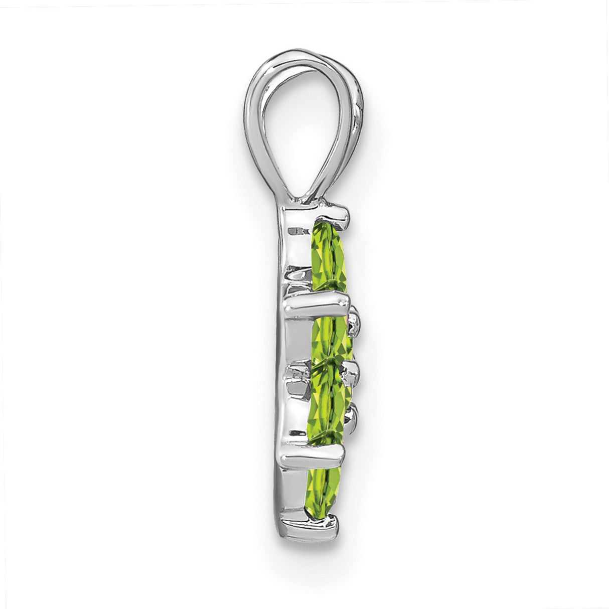 14k White Gold Flower Pendant with Green Peridot Gemstones, Floral Design Charm
