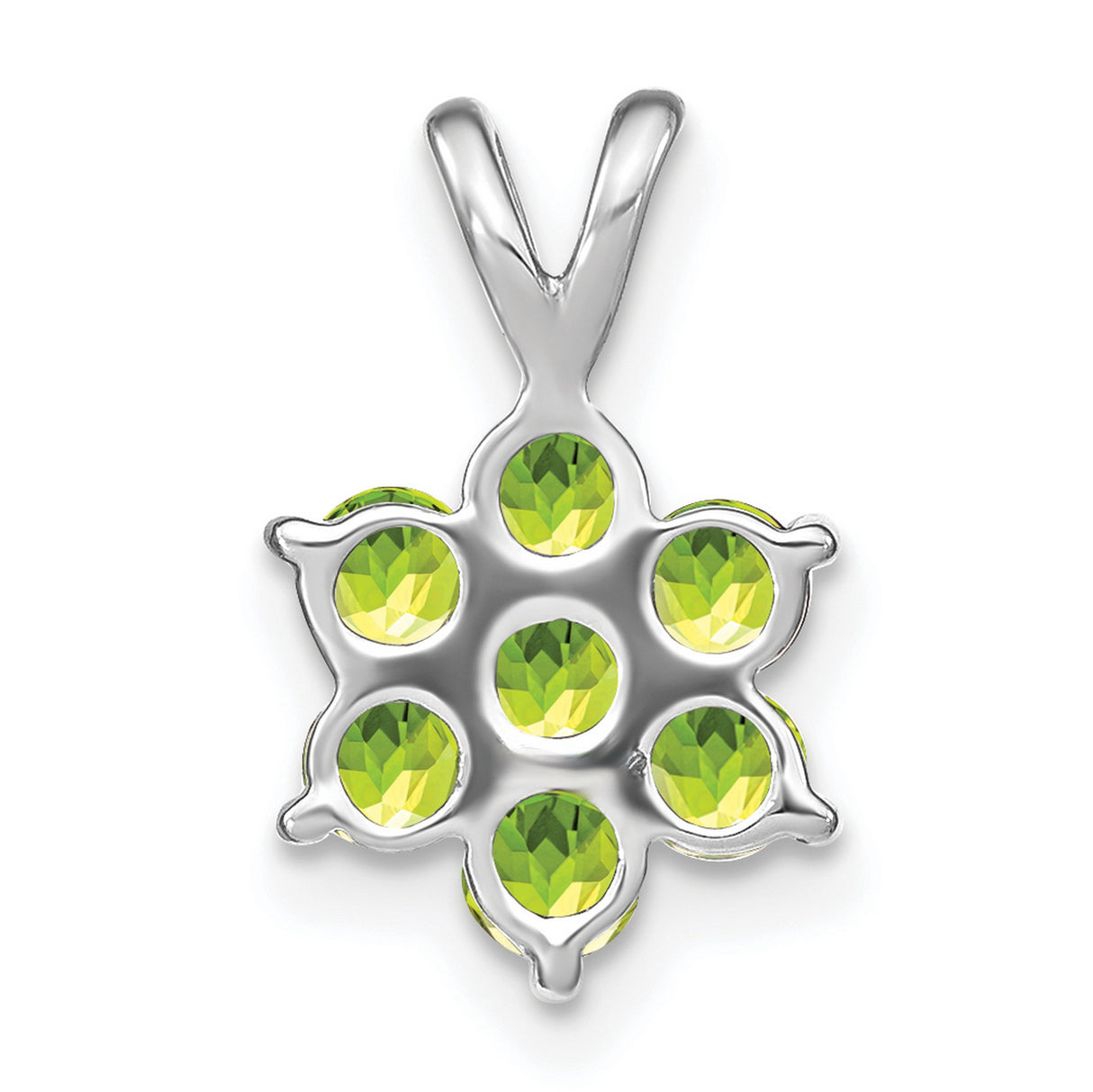 14k White Gold Flower Pendant with Green Peridot Gemstones, Floral Design Charm