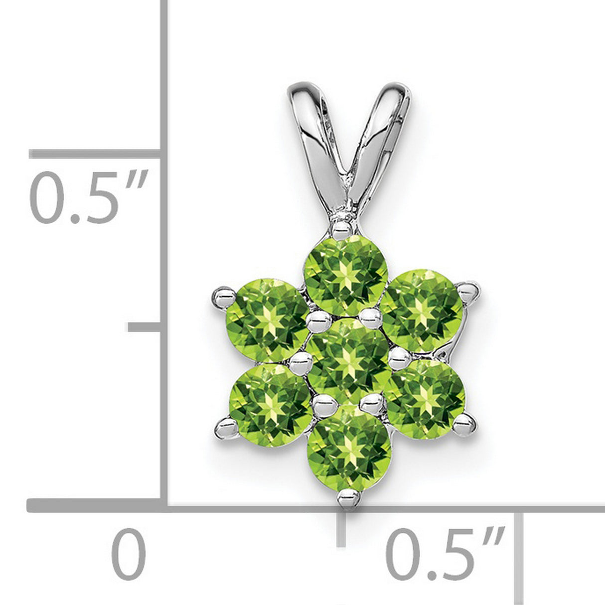 14k White Gold Flower Pendant with Green Peridot Gemstones, Floral Design Charm