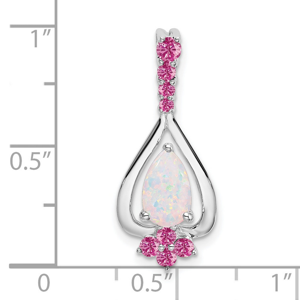 14k White Gold Pendant with Pear-Shaped Opal and Pink Sapphires, Floral Design for Women