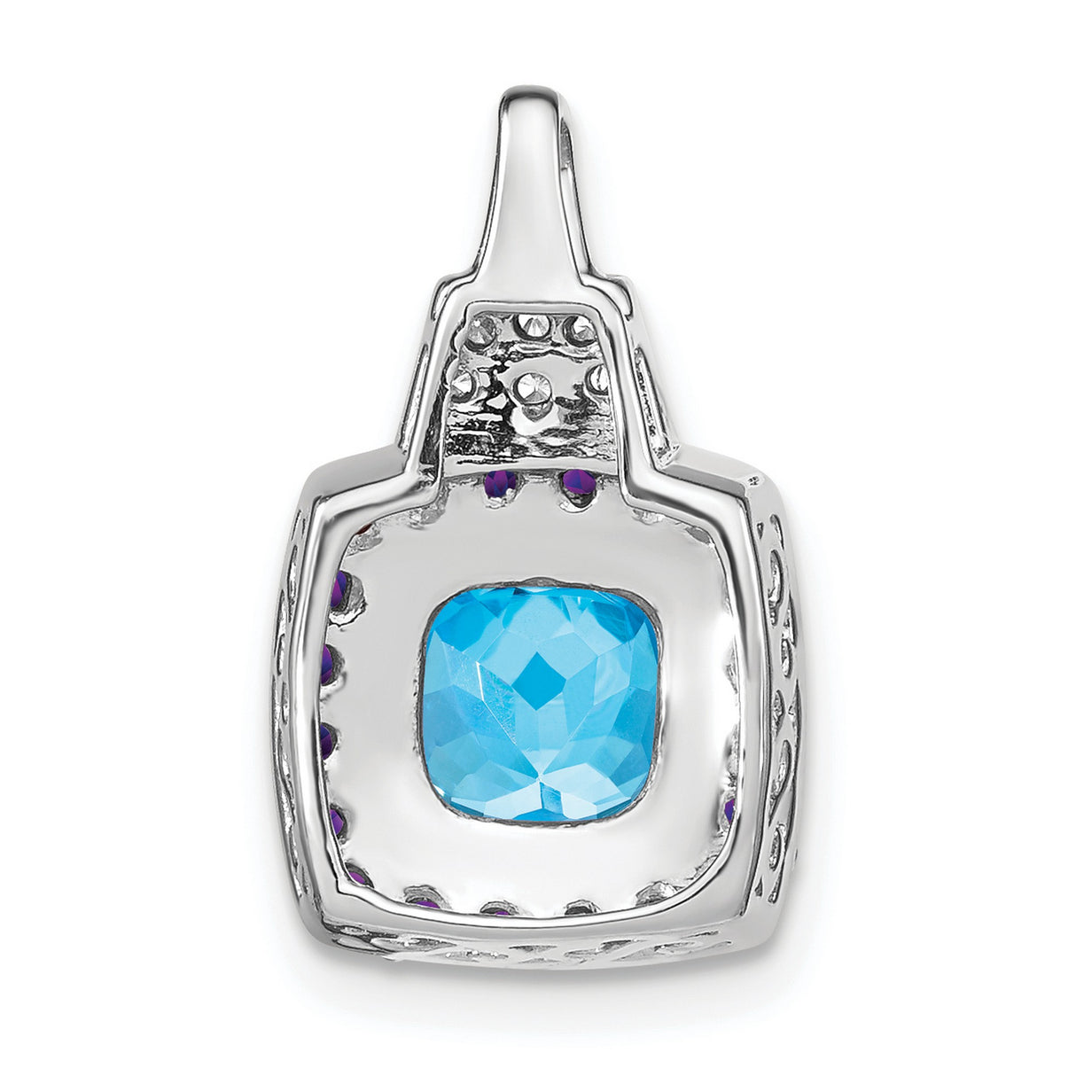 Blue Topaz Amethyst Diamond Charm Pendant in Real 14k White Gold