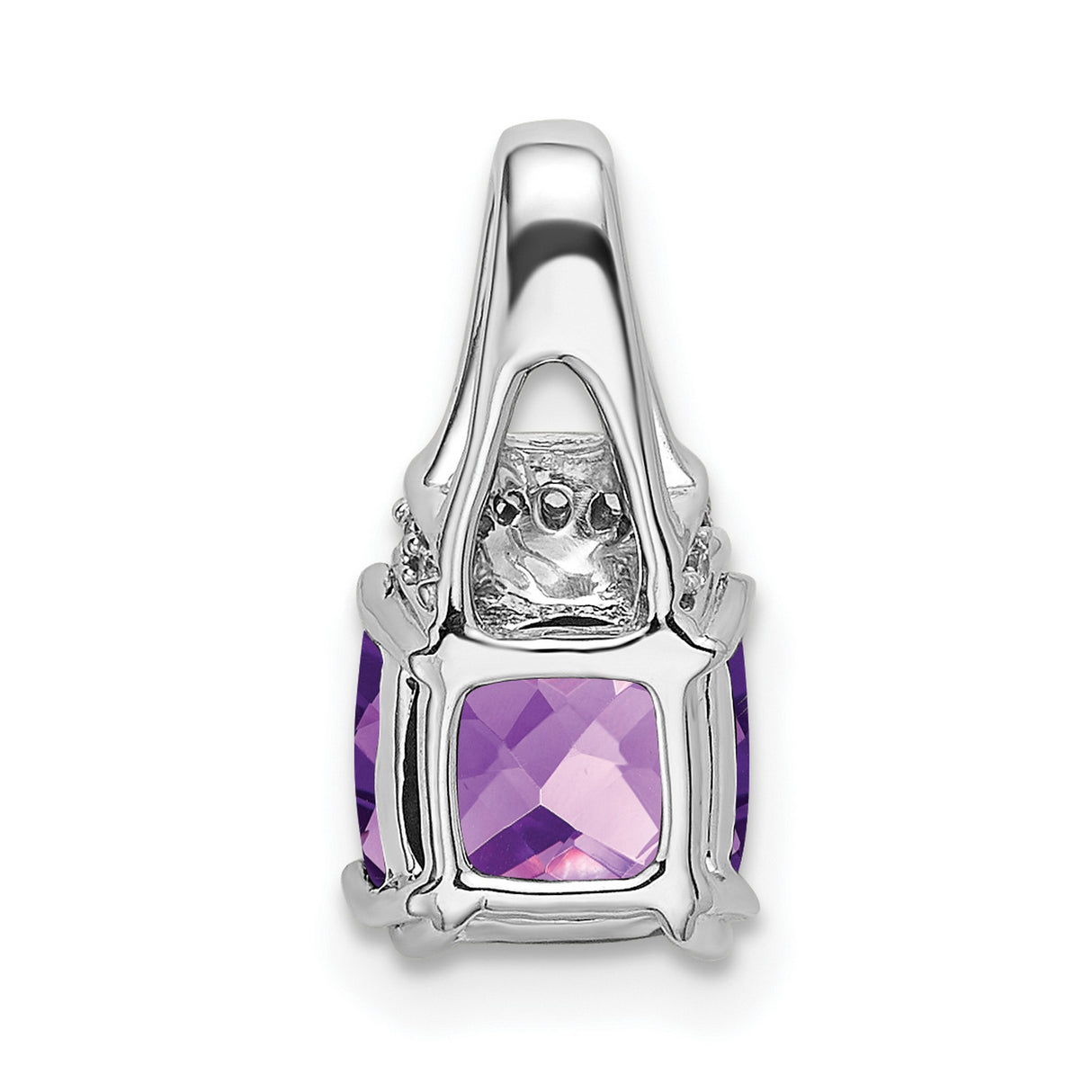 14k White Gold Amethyst Pendant with Diamond Accents, Cushion Cut February Birthstone
