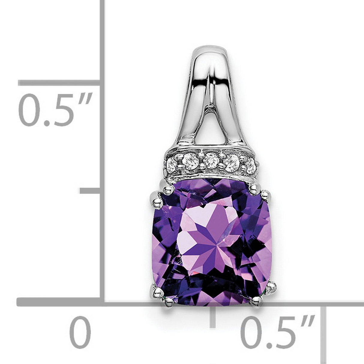 14k White Gold Amethyst Pendant with Diamond Accents, Cushion Cut February Birthstone