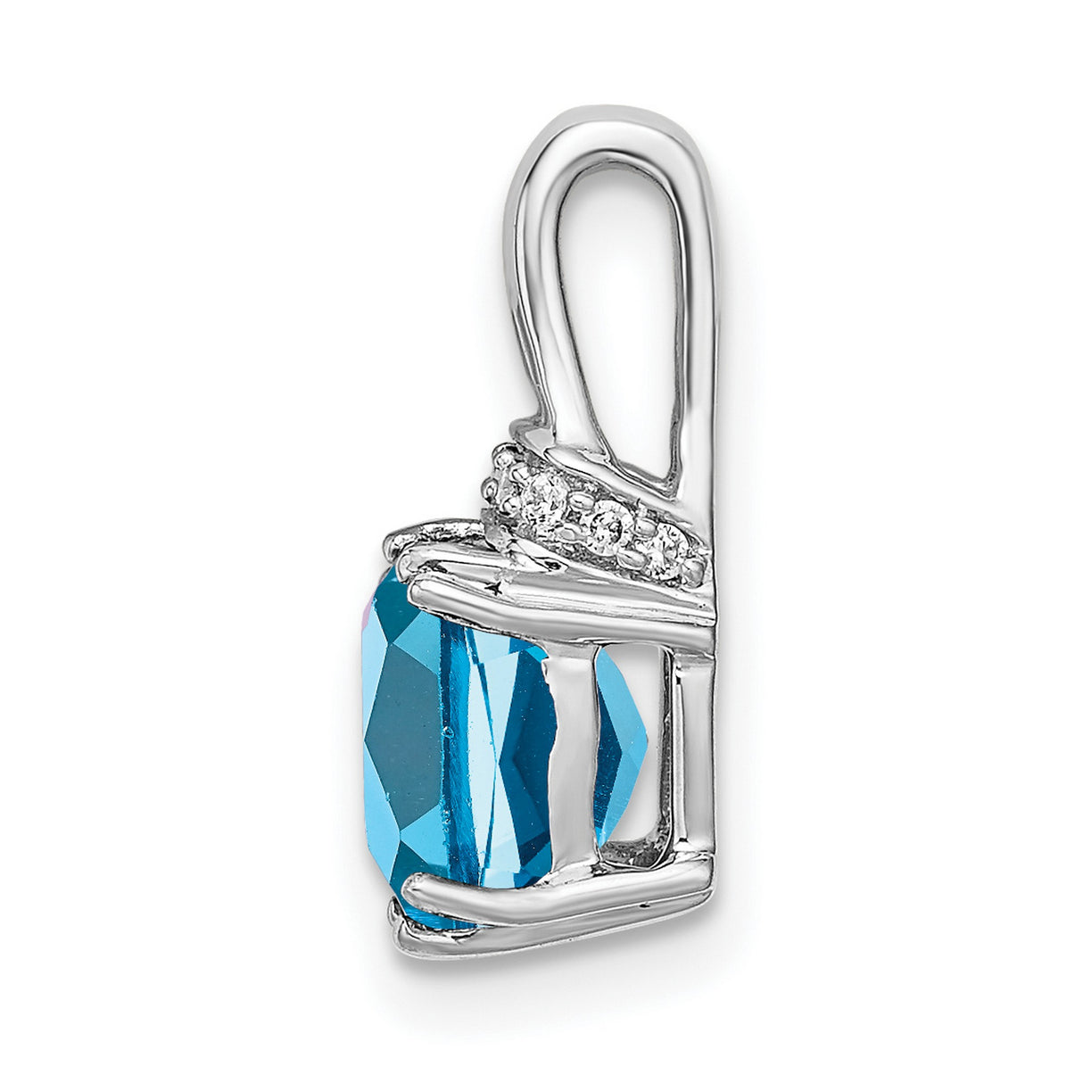 14k White Gold Pendant with Cushion Cut Swiss Blue Topaz and Diamond Accents