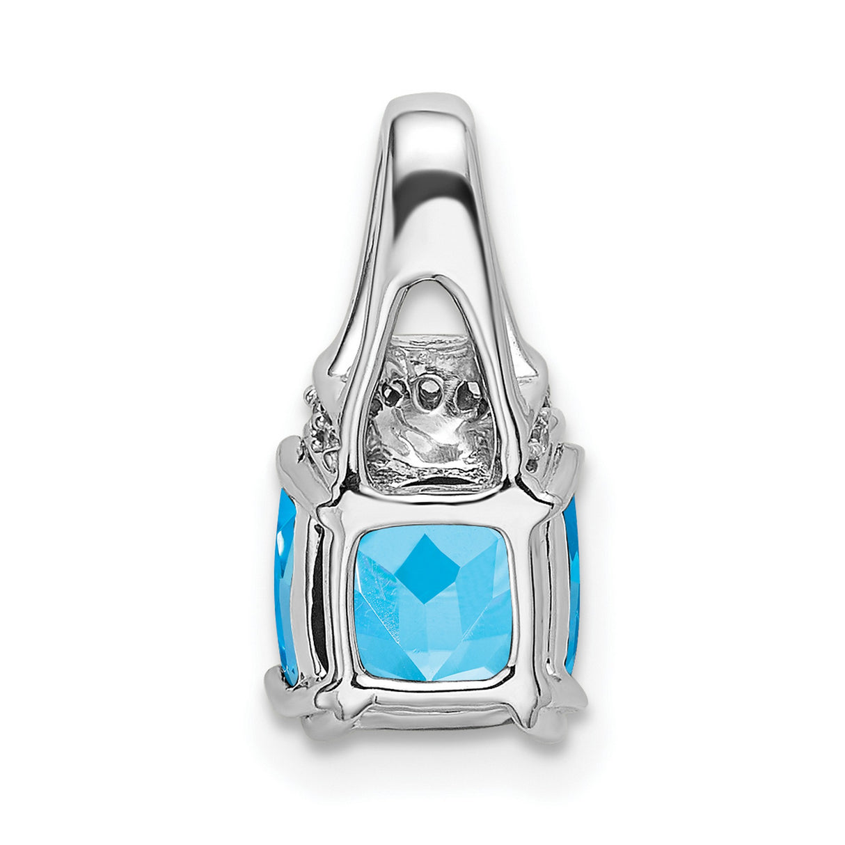 14k White Gold Pendant with Cushion Cut Swiss Blue Topaz and Diamond Accents