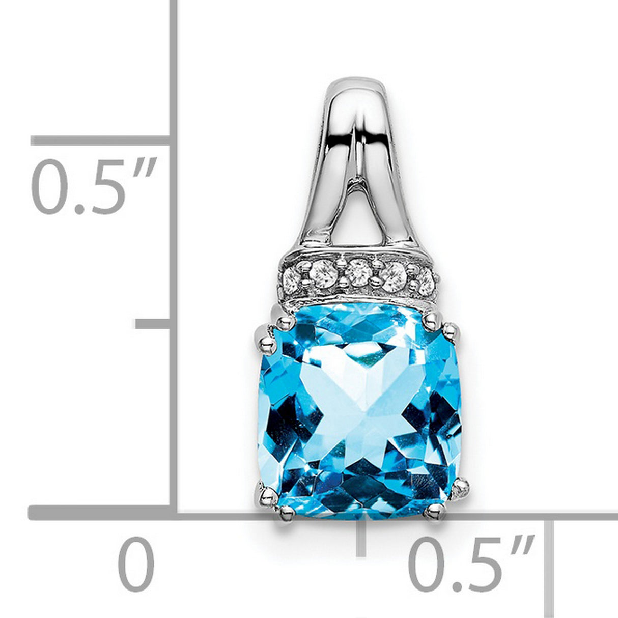14k White Gold Pendant with Cushion Cut Swiss Blue Topaz and Diamond Accents