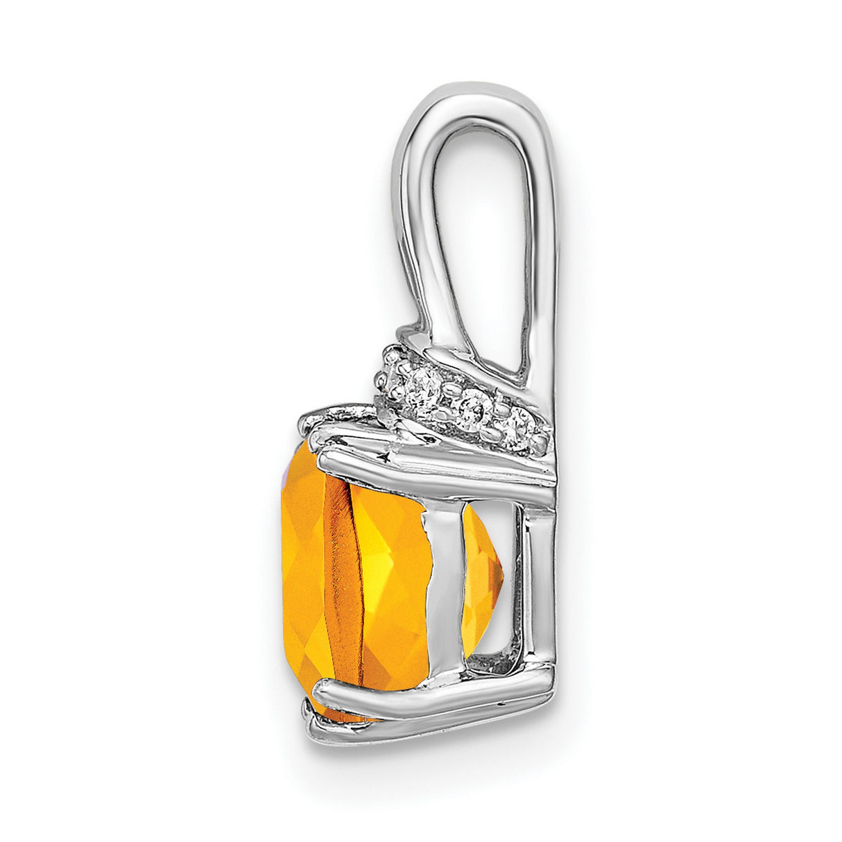 14k White Gold Pendant with Cushion Cut Citrine and Diamond Accents, Modern Design