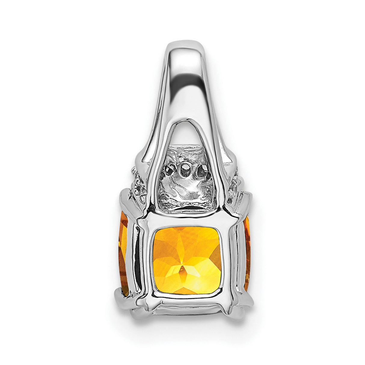 14k White Gold Pendant with Cushion Cut Citrine and Diamond Accents, Modern Design