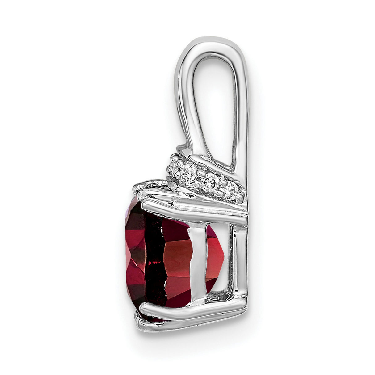 14k White Gold Pendant with Cushion Cut Garnet and Diamond Accents, January Birthstone Jewelry