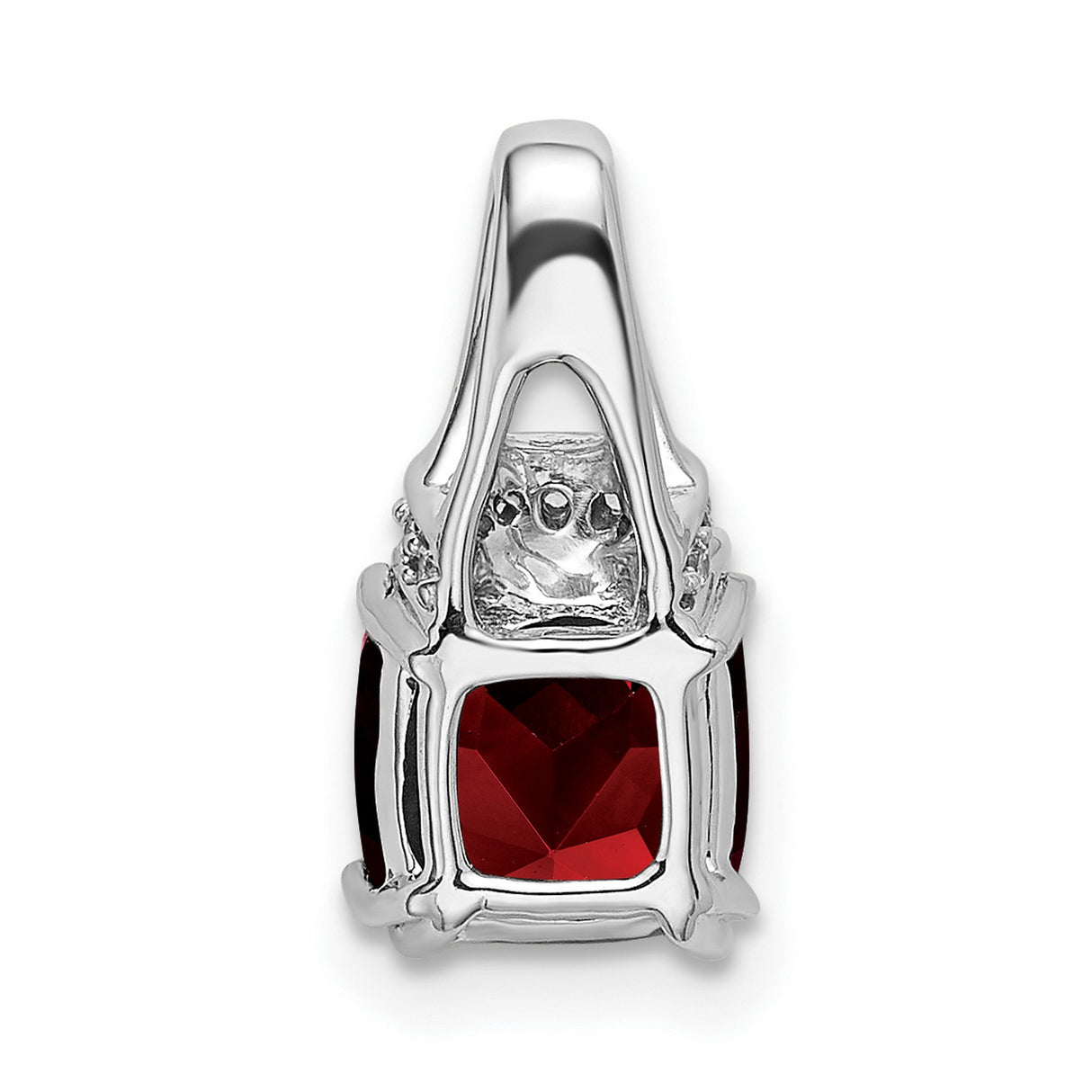 14k White Gold Pendant with Cushion Cut Garnet and Diamond Accents, January Birthstone Jewelry