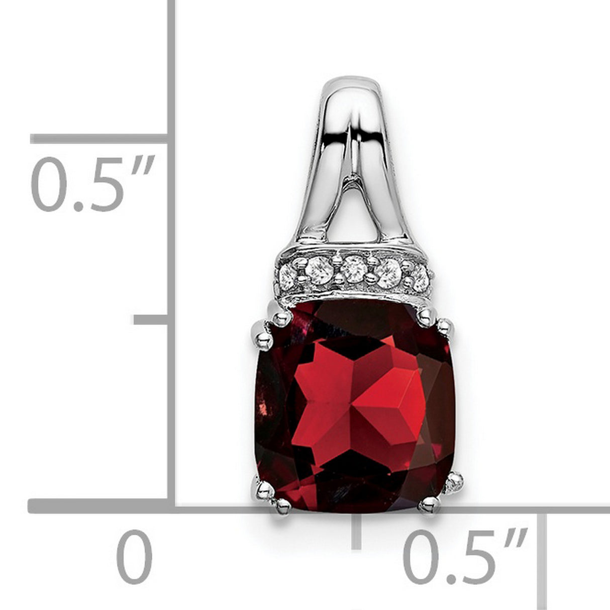 14k White Gold Pendant with Cushion Cut Garnet and Diamond Accents, January Birthstone Jewelry