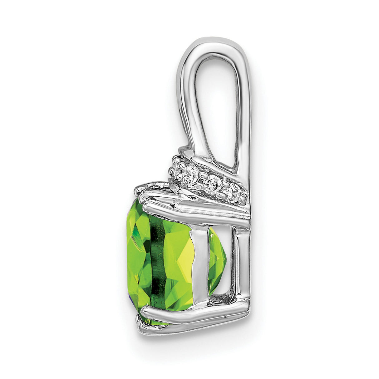 14k White Gold Pendant with Cushion Cut Peridot and Diamond Accented Bail