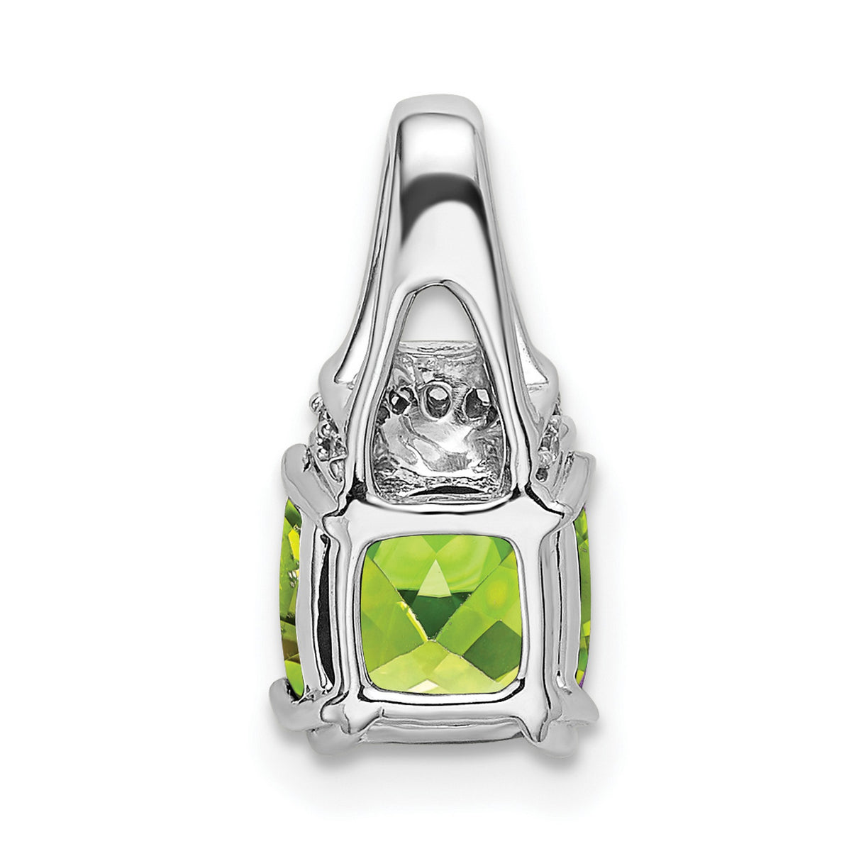 14k White Gold Pendant with Cushion Cut Peridot and Diamond Accented Bail