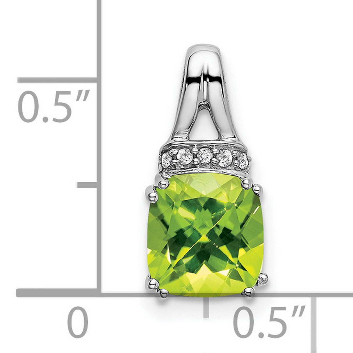 14k White Gold Pendant with Cushion Cut Peridot and Diamond Accented Bail