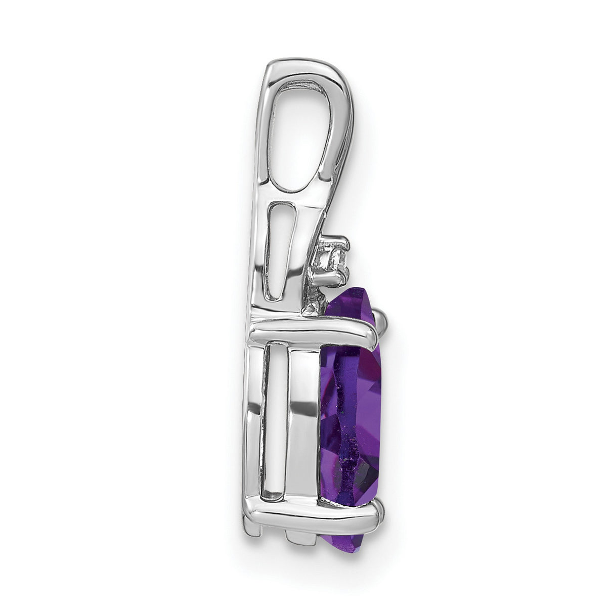 14k White Gold Amethyst Pendant with Diamond Accent, Twisted Bail Design, February Birthstone