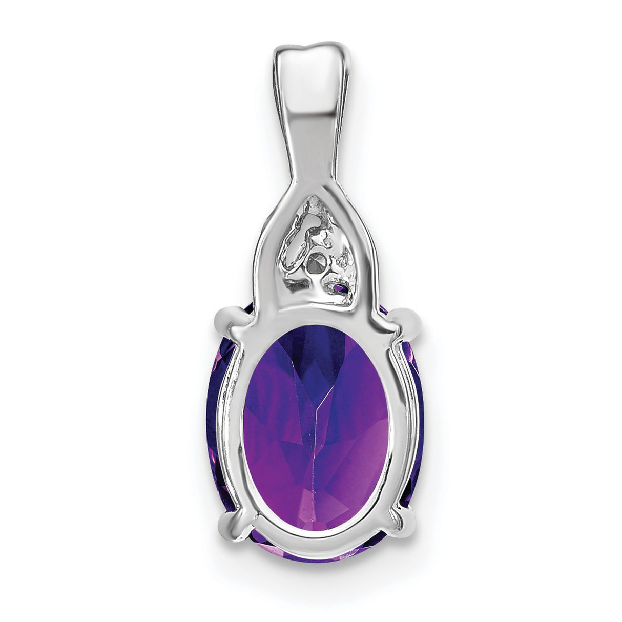 14k White Gold Amethyst Pendant with Diamond Accent, Twisted Bail Design, February Birthstone