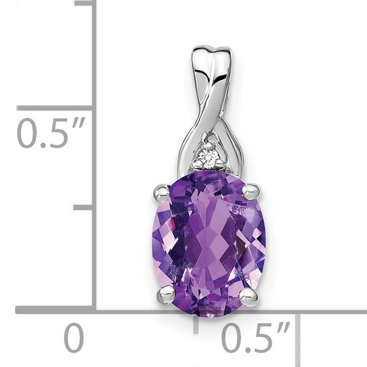 14k White Gold Amethyst Pendant with Diamond Accent, Twisted Bail Design, February Birthstone