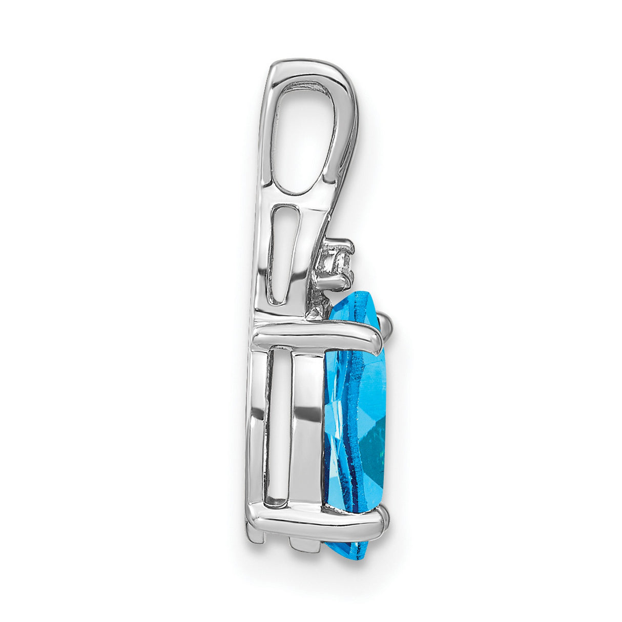 14k White Gold Pendant with Swiss Blue Topaz and Diamond, Twisted Bail Design
