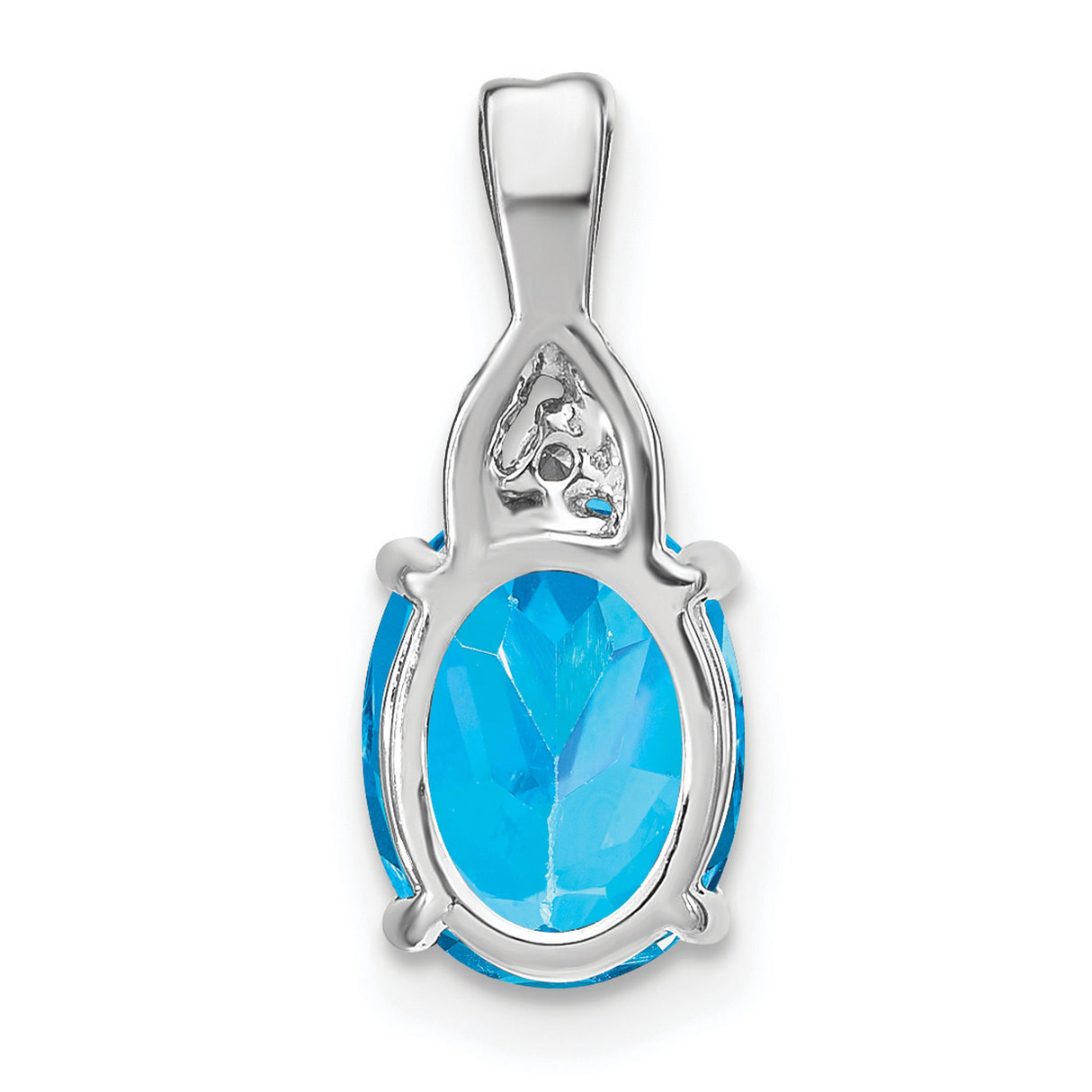 14k White Gold Pendant with Swiss Blue Topaz and Diamond, Twisted Bail Design