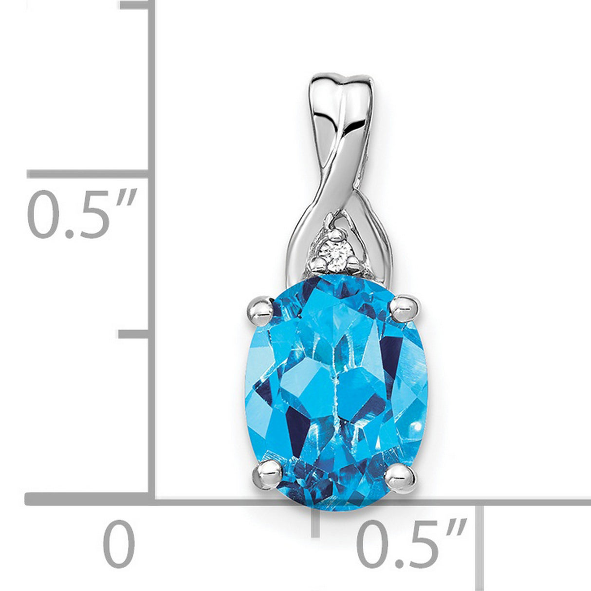 14k White Gold Pendant with Swiss Blue Topaz and Diamond, Twisted Bail Design