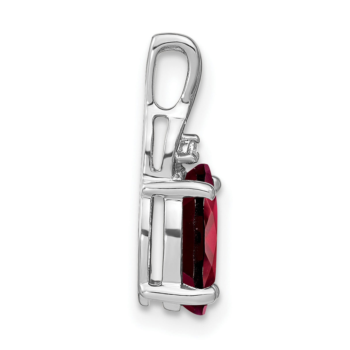 14k White Gold Pendant with Oval Garnet and Diamond Accent, Twisted Bail Design