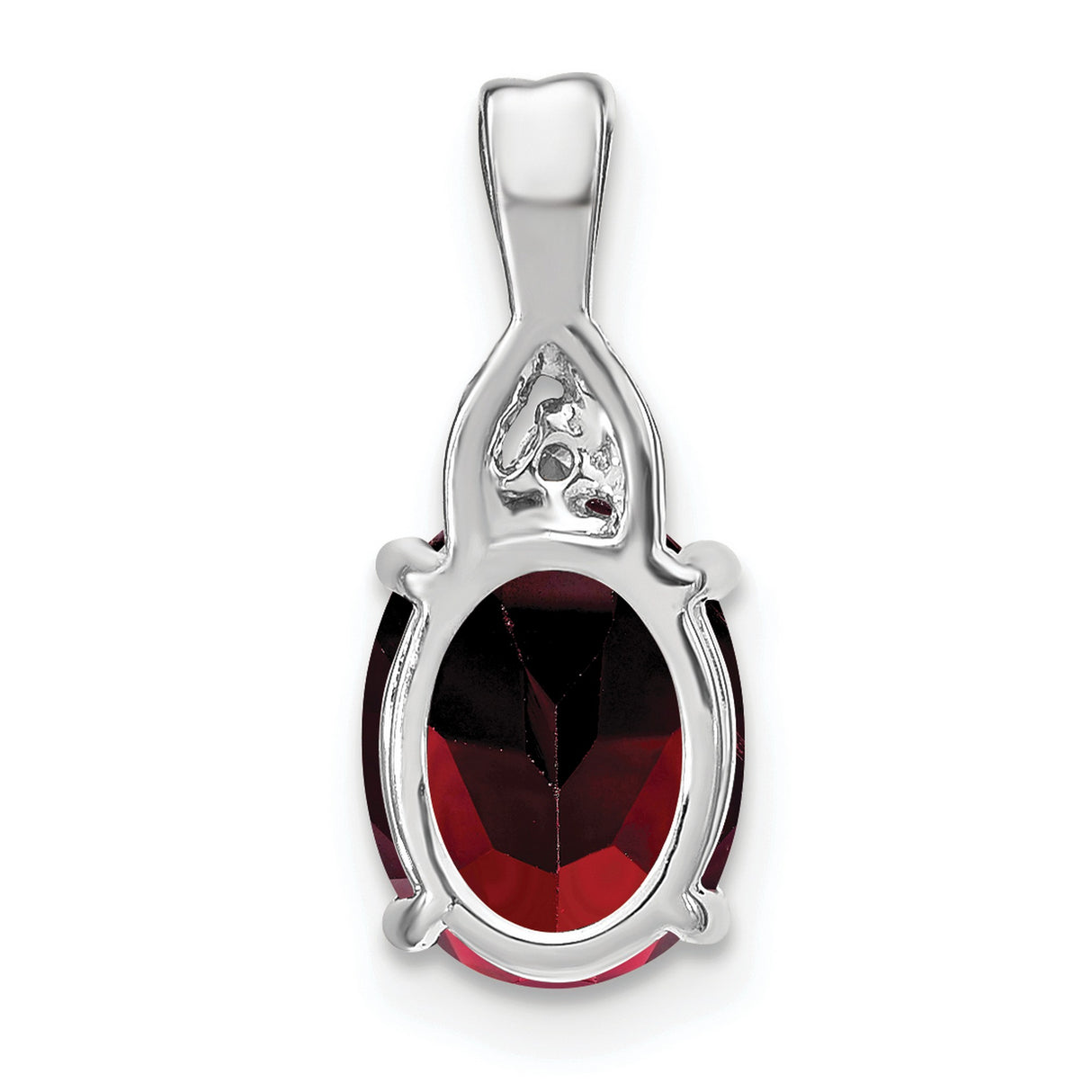 14k White Gold Pendant with Oval Garnet and Diamond Accent, Twisted Bail Design