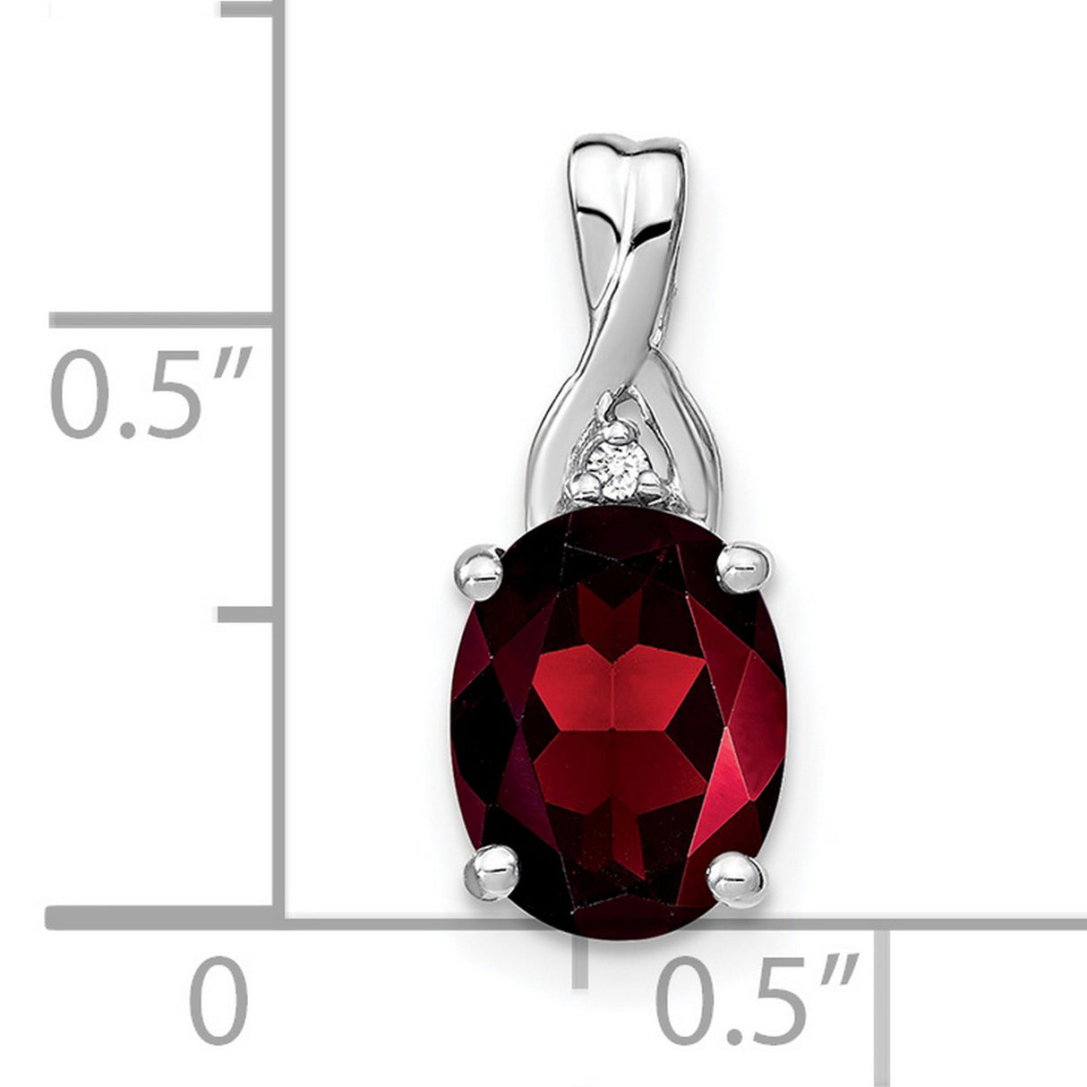 14k White Gold Pendant with Oval Garnet and Diamond Accent, Twisted Bail Design