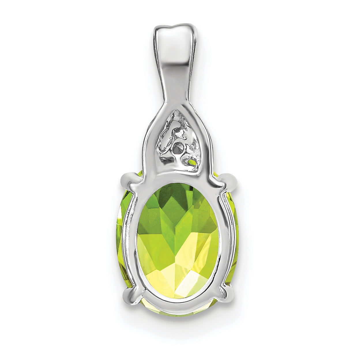 14k White Gold Peridot Pendant with Diamond Accent, Twisted Bale Design for Women