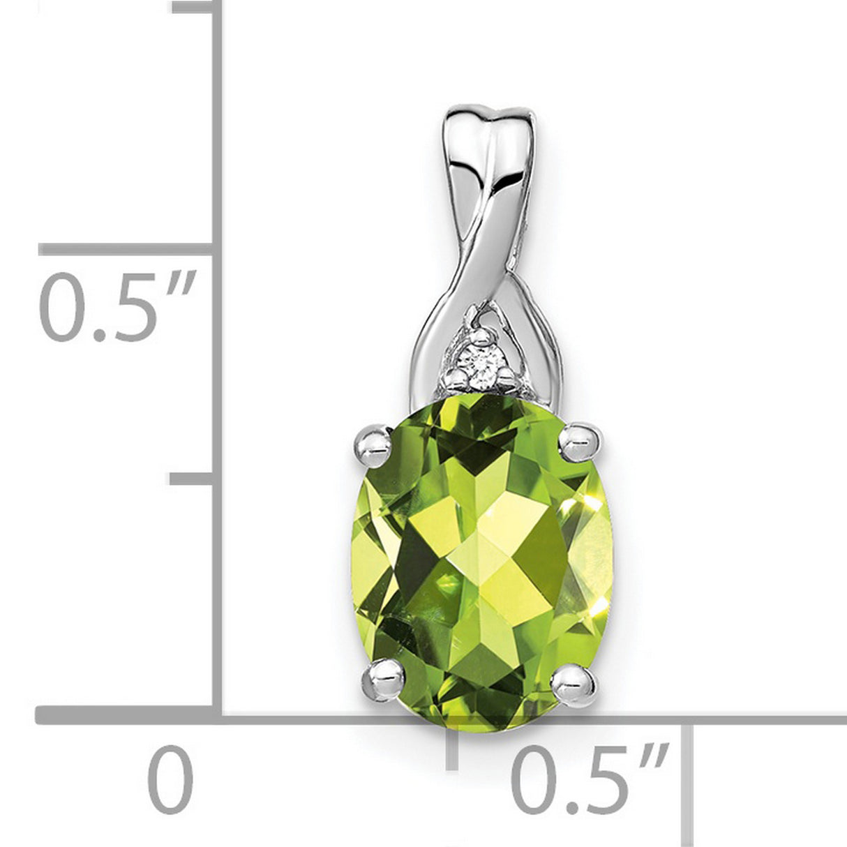 14k White Gold Peridot Pendant with Diamond Accent, Twisted Bale Design for Women