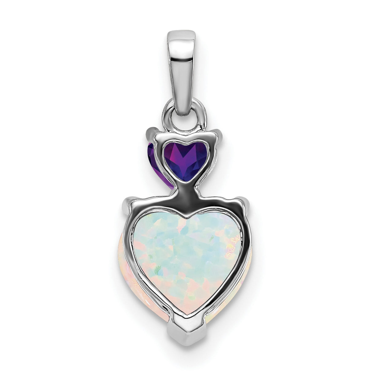 14k White Gold Heart Pendant with White Opal and Amethyst, Romantic Jewelry for Women