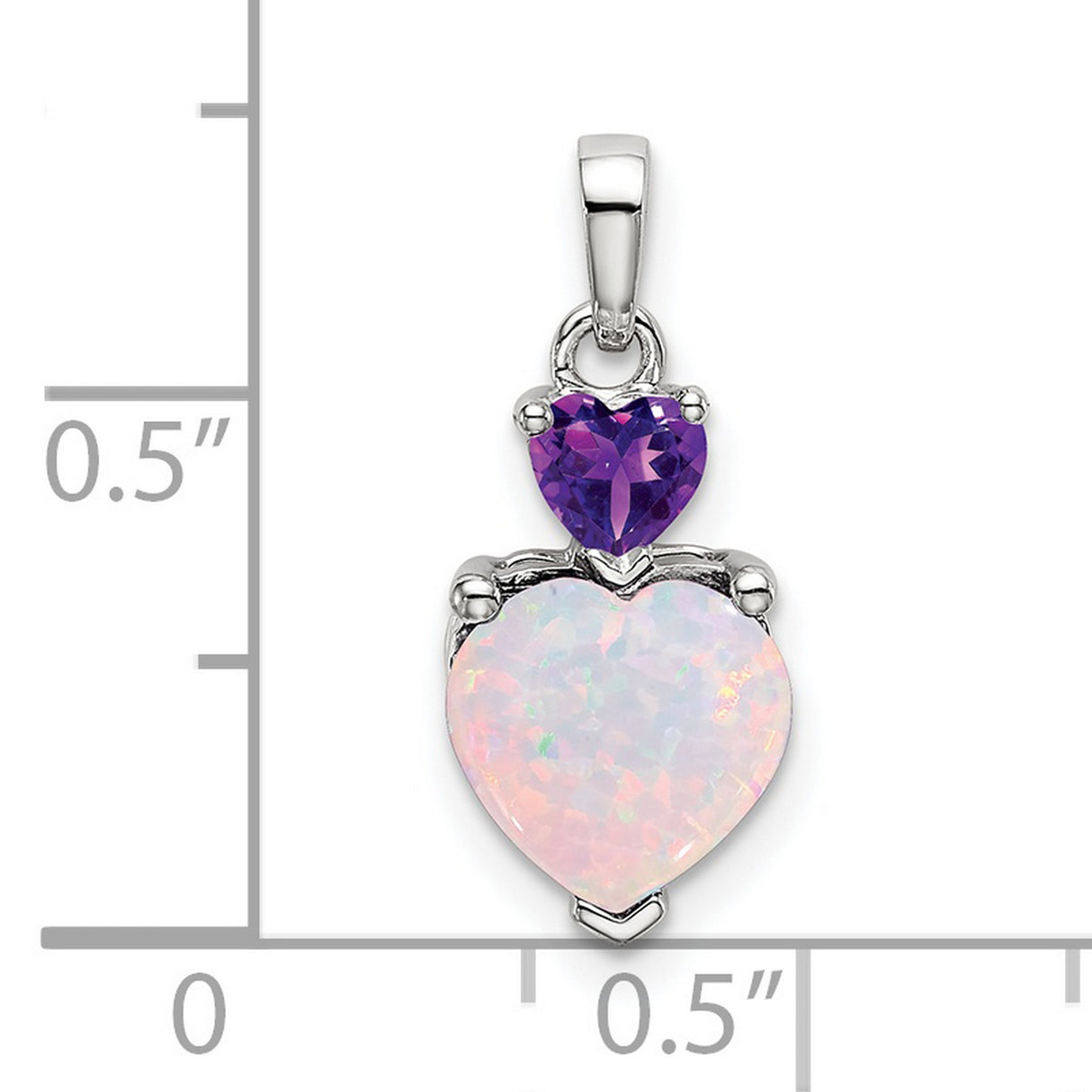 14k White Gold Heart Pendant with White Opal and Amethyst, Romantic Jewelry for Women