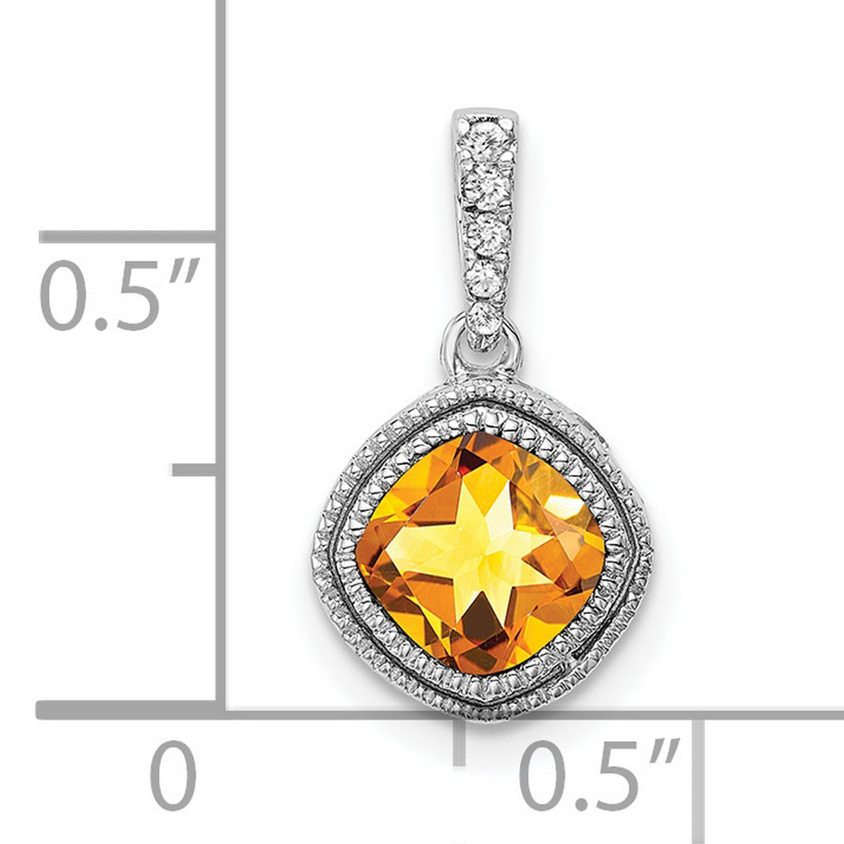 10k White Gold Pendant with Cushion Cut Citrine and Diamond Halo