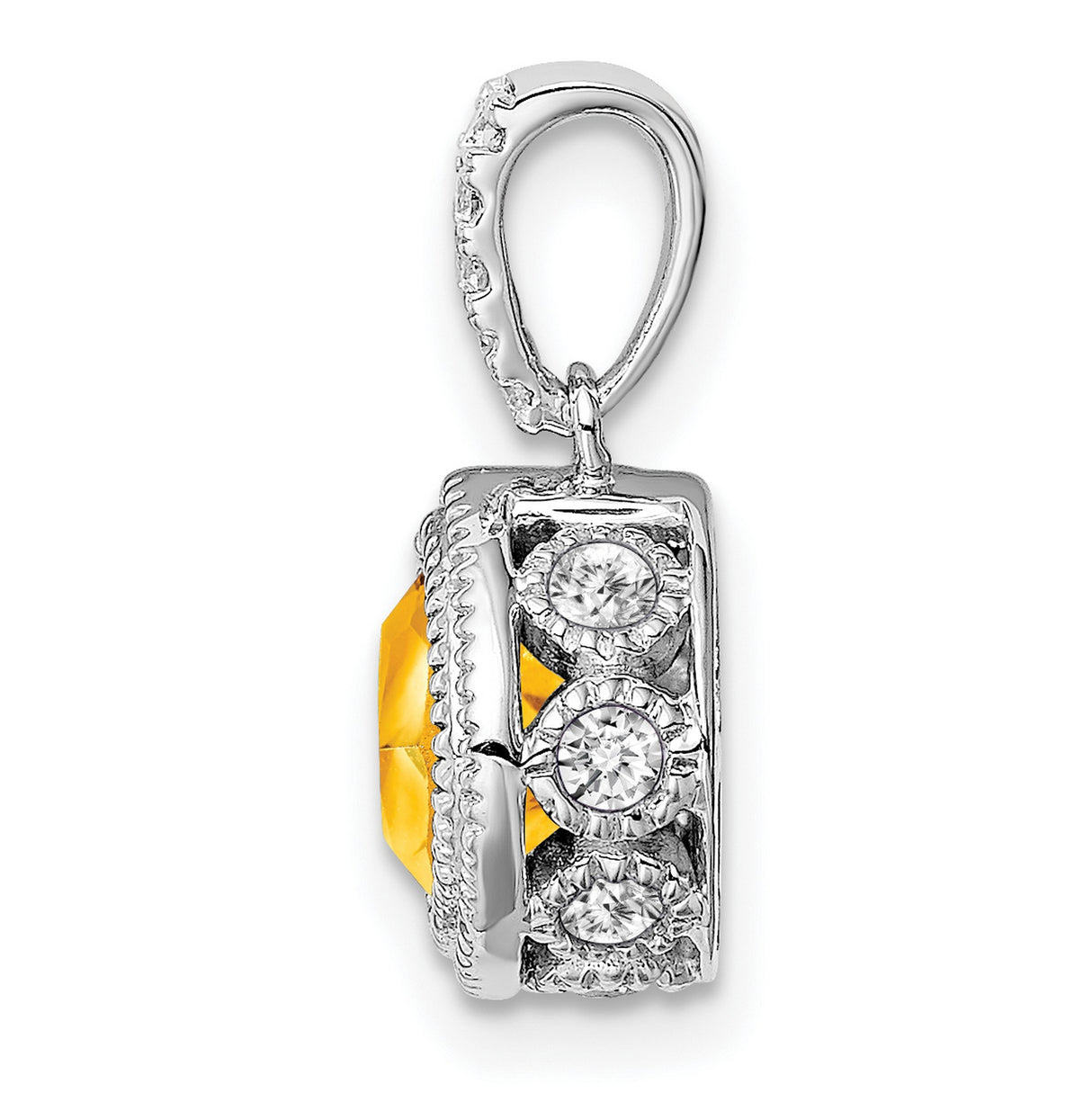 14k White Gold Pendant with Cushion Cut Citrine and Diamond Halo Accent