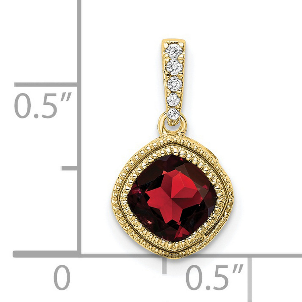 10k Yellow Gold Pendant with Cushion Cut Garnet and Diamond Accented Bail, Vintage Style