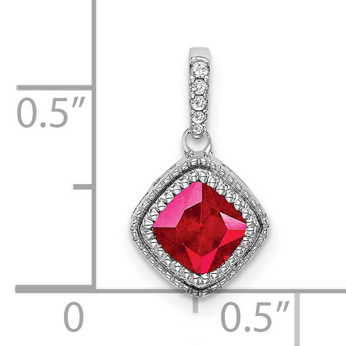 10k White Gold Pendant with Ruby and Diamond in Halo Setting for Women