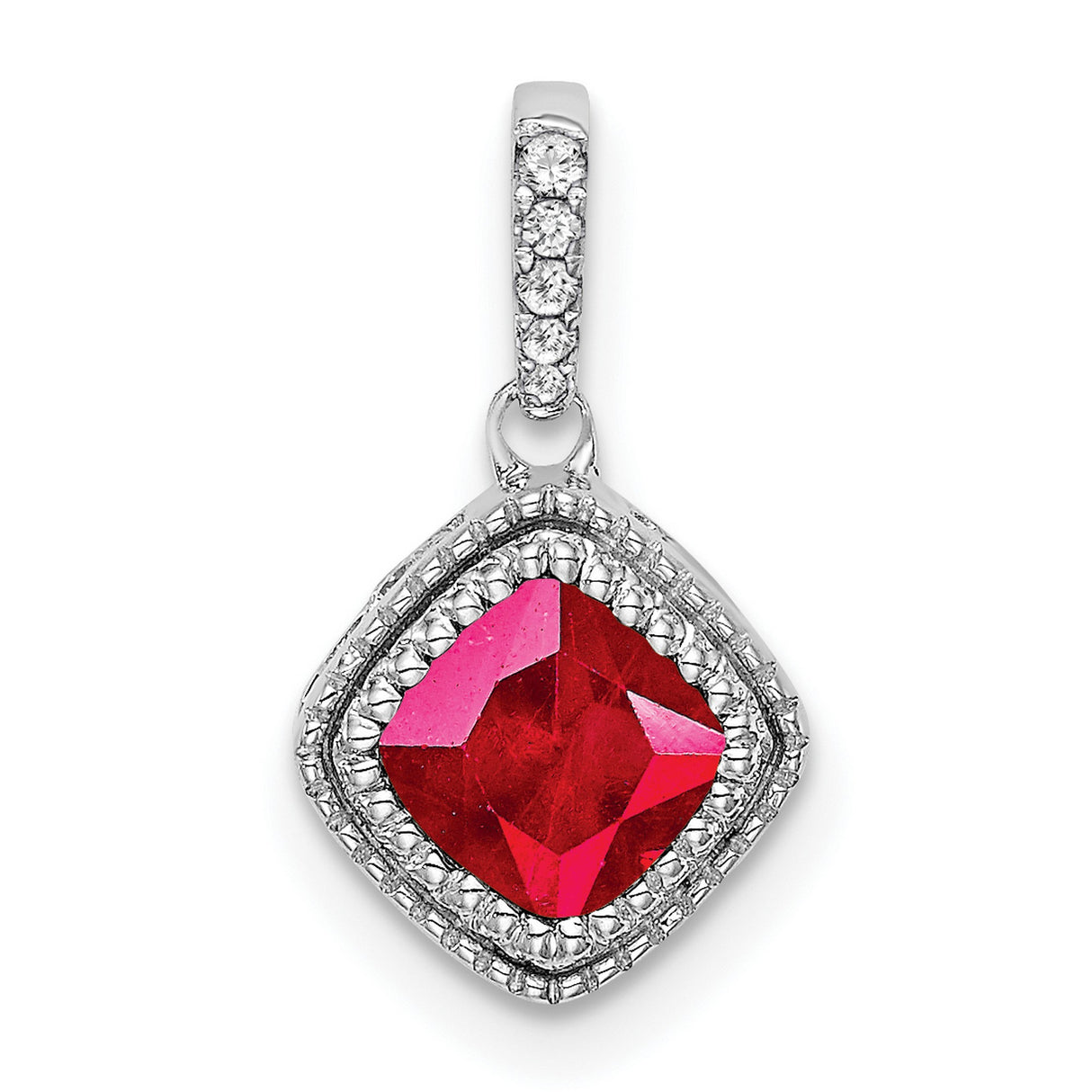 10k White Gold Pendant with Ruby and Diamond in Halo Setting for Women