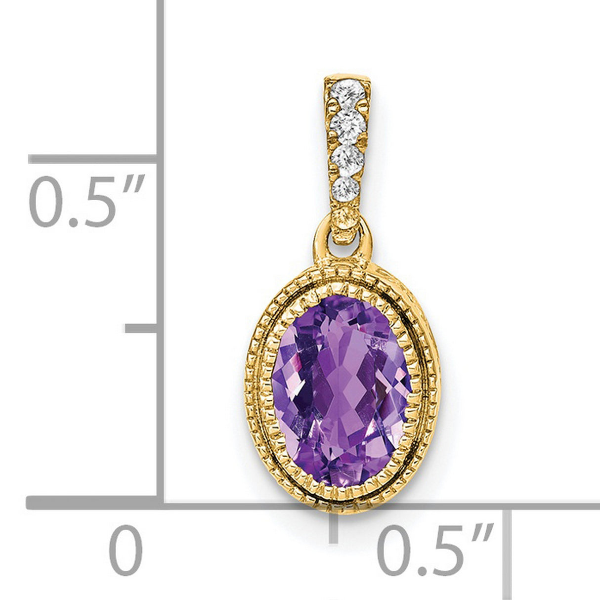 14k Yellow Gold Pendant with Oval-Cut Amethyst and Diamond Accents