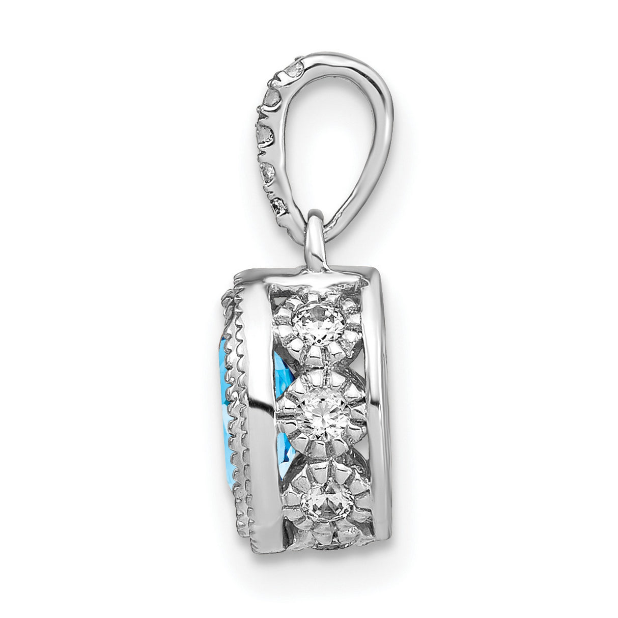 14k White Gold Pendant with Swiss Blue Topaz and Diamond Halo Accent Stones