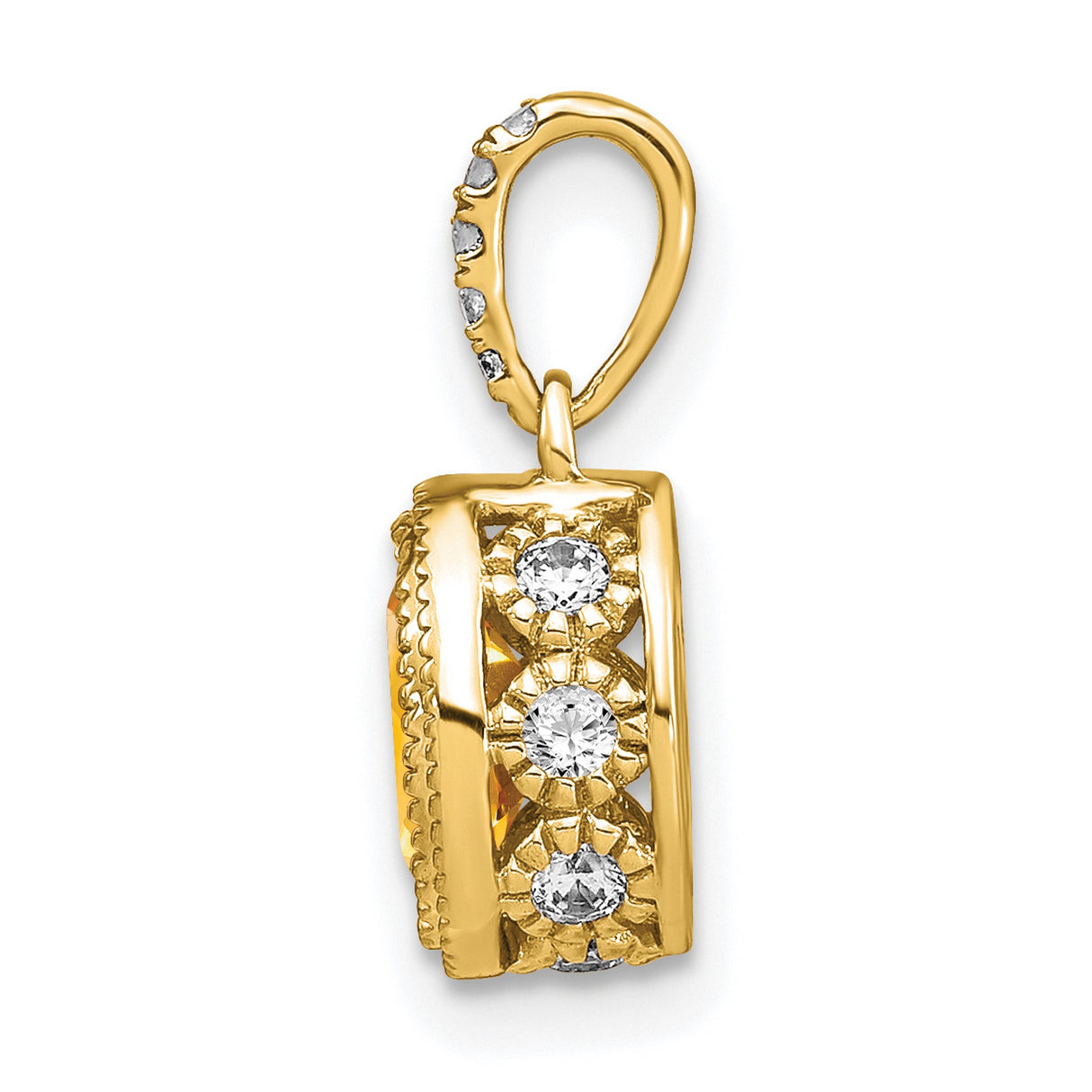14k Yellow Gold Pendant with Oval Citrine and Diamond Accent in Textured Bezel Setting