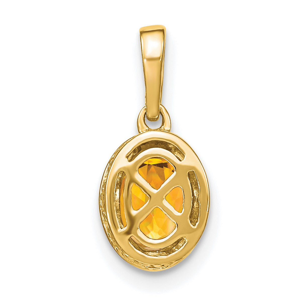 14k Yellow Gold Pendant with Oval Citrine and Diamond Accent in Textured Bezel Setting