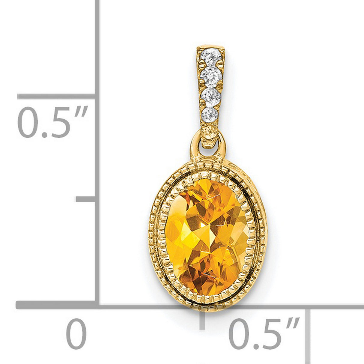 14k Yellow Gold Pendant with Oval Citrine and Diamond Accent in Textured Bezel Setting