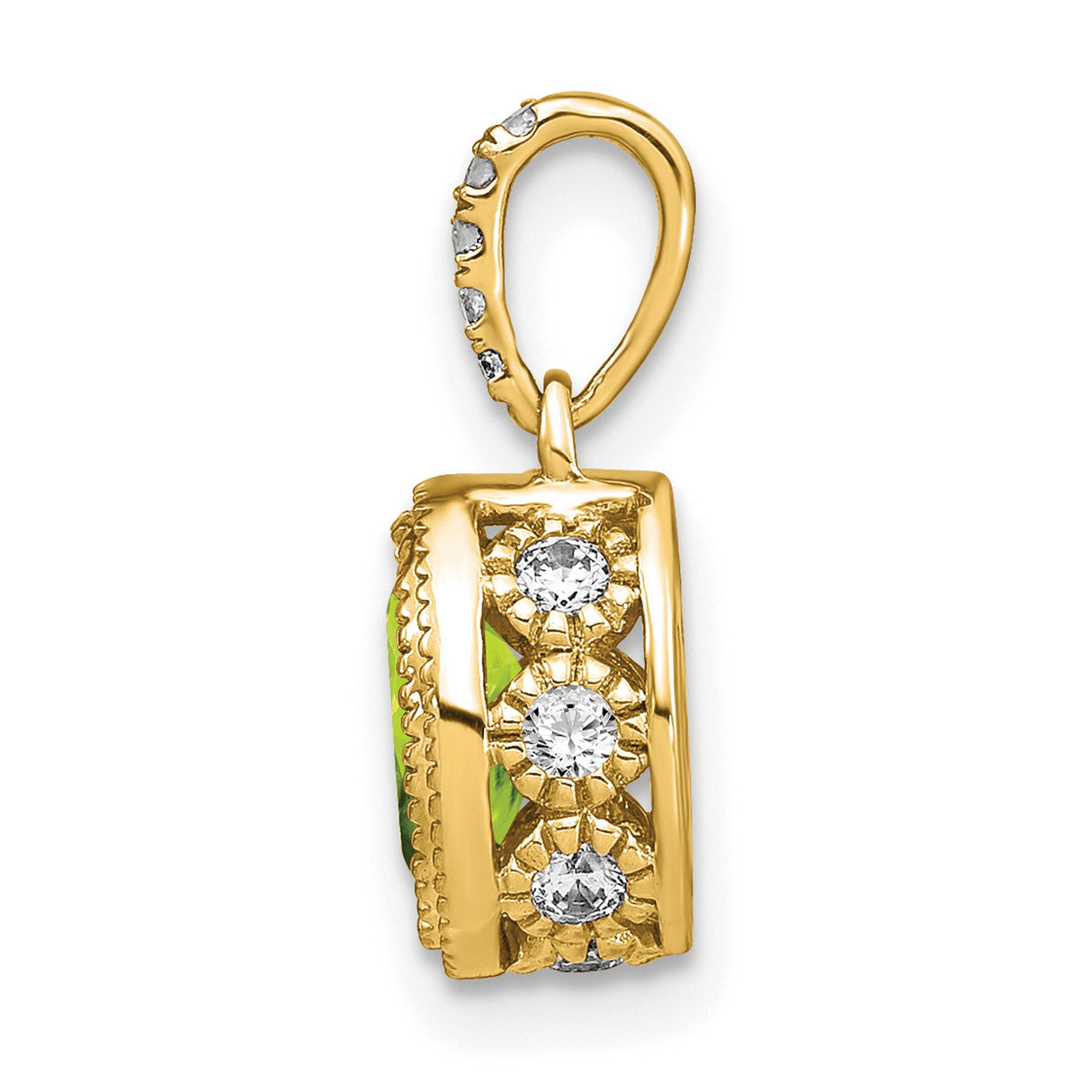 14k Yellow Gold Pendant with Oval Peridot and Diamond Accented Bail, August Birthstone Charm