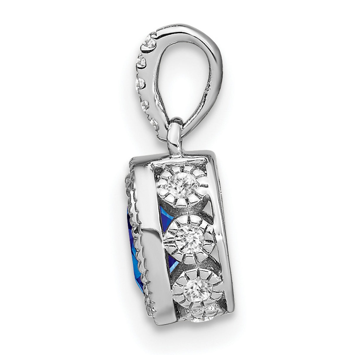 14k White Gold Pendant with Oval Sapphire and Diamond Accents, Classic Womens Jewelry