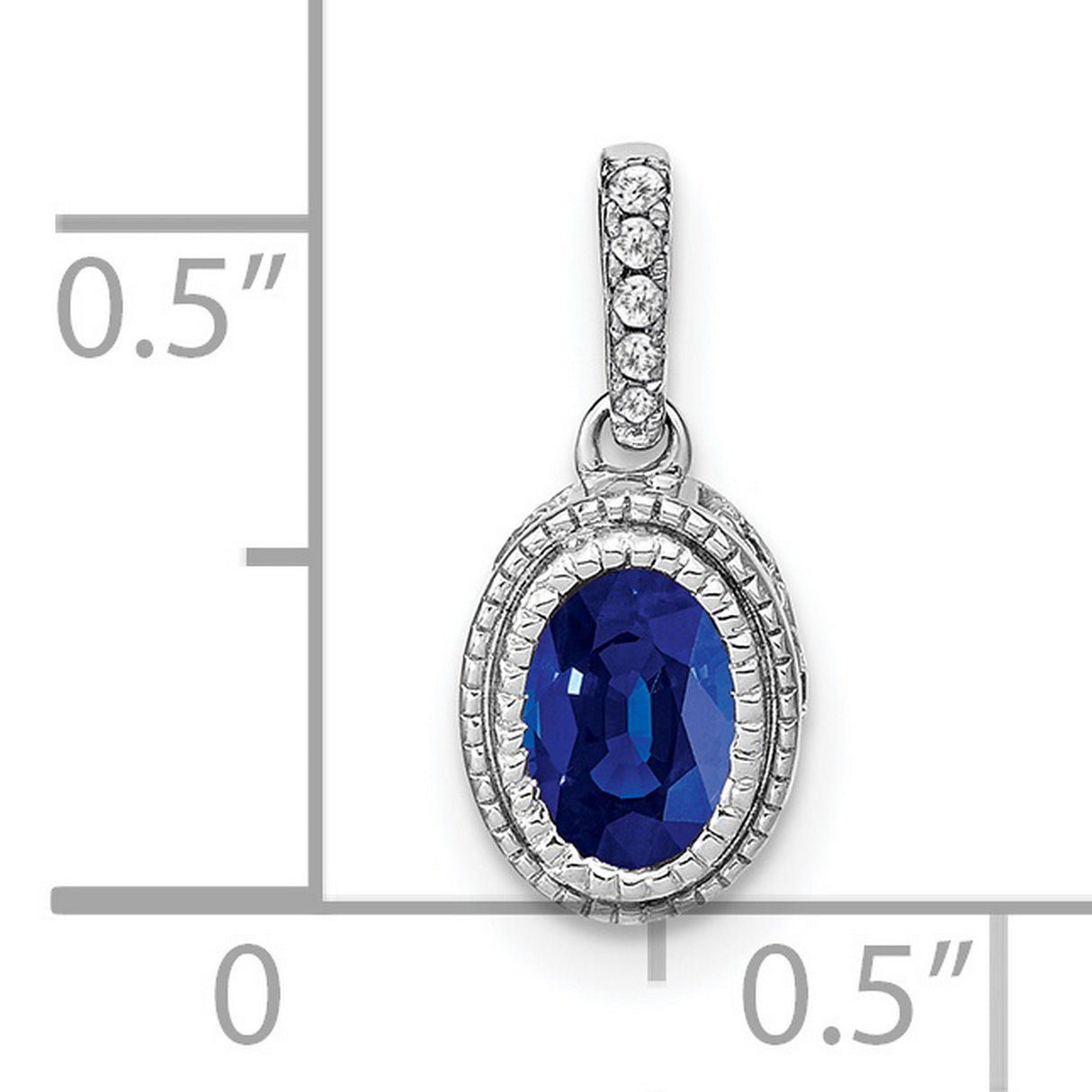 14k White Gold Pendant with Oval Sapphire and Diamond Accents, Classic Womens Jewelry