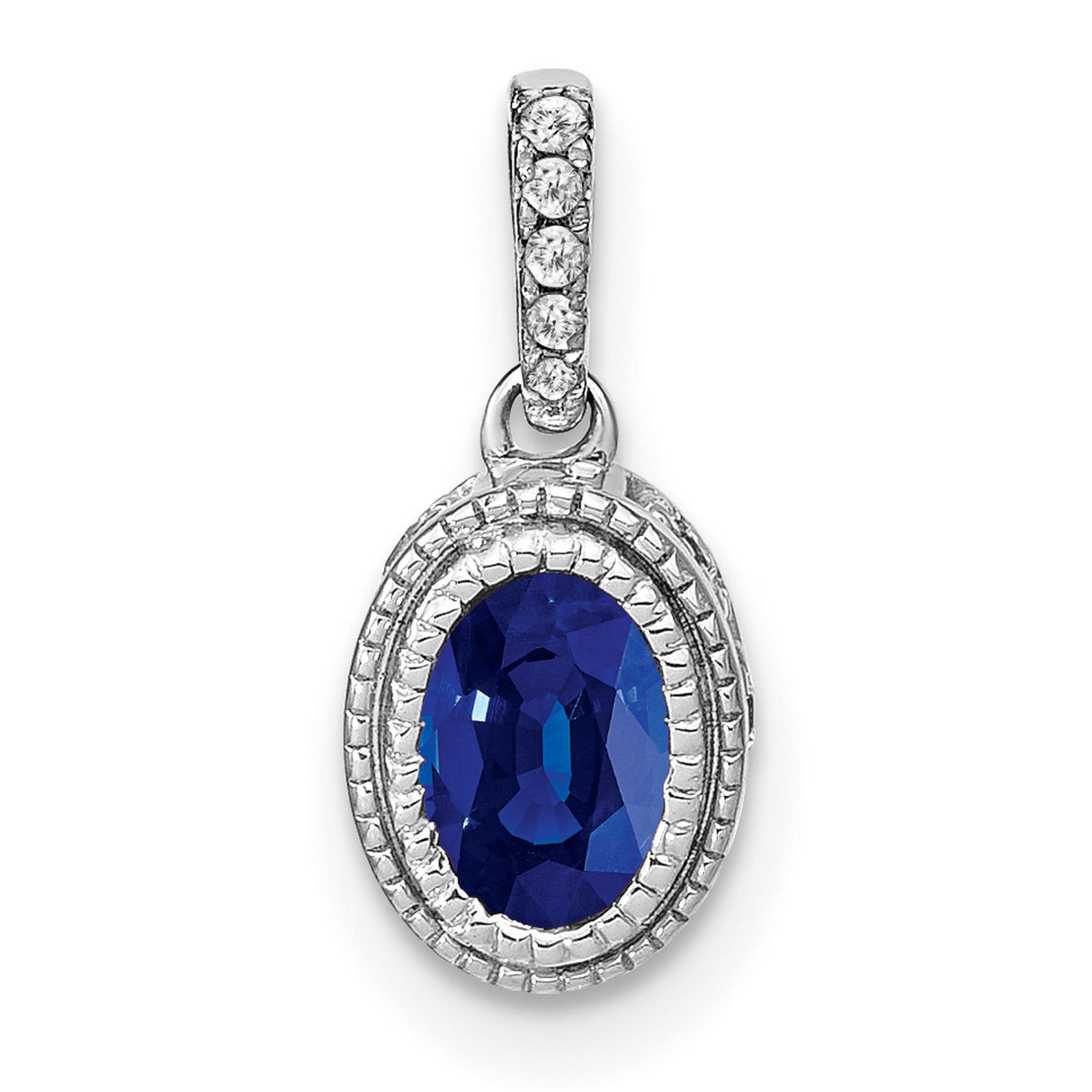 14k White Gold Pendant with Oval Sapphire and Diamond Accents, Classic Womens Jewelry