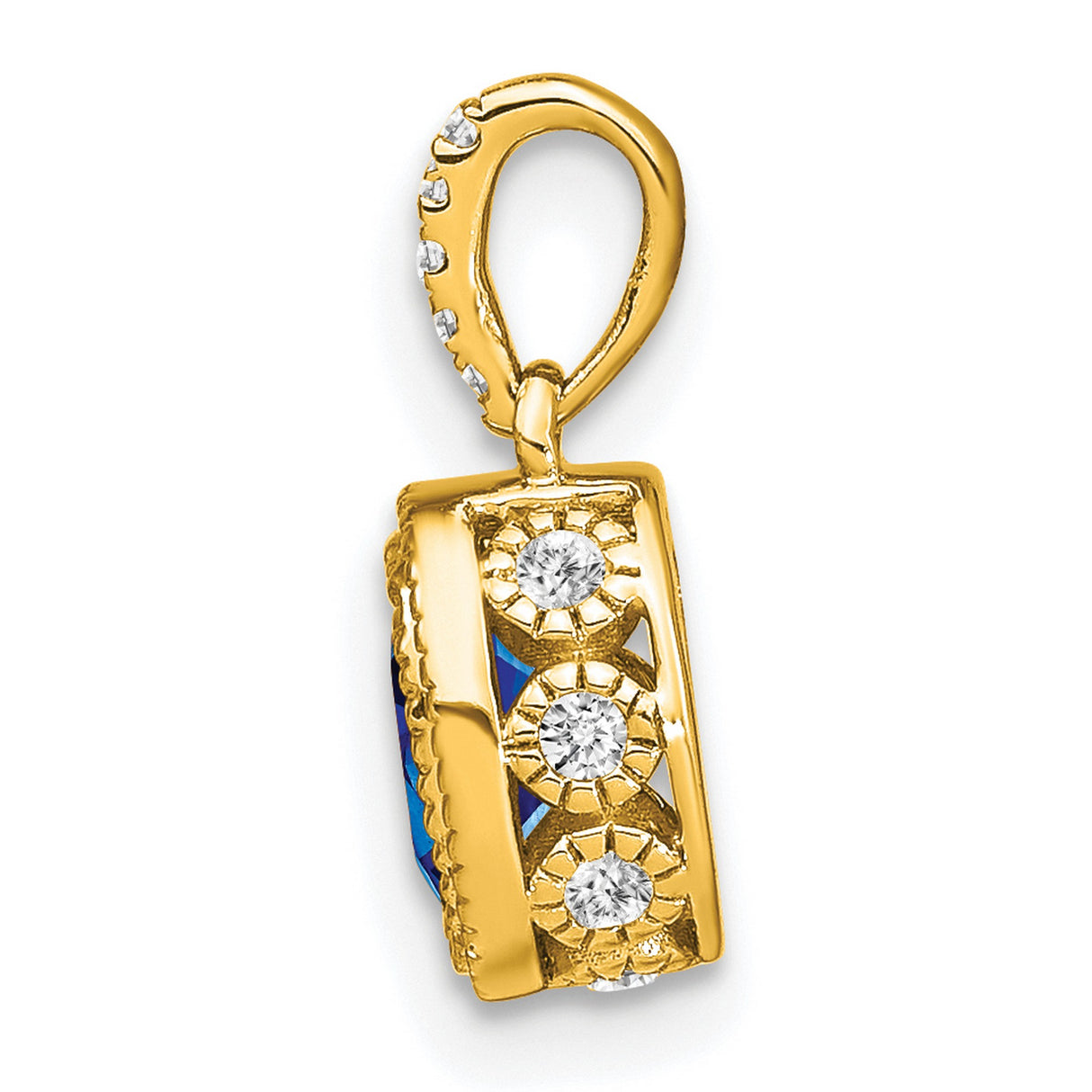 14k Yellow Gold Pendant with Sapphire and Diamond Accents, Textured Vintage Design